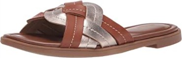 Sandalia Plana Mujer Reyna Weave Clarks Cuero Tostado Metalizado Combi