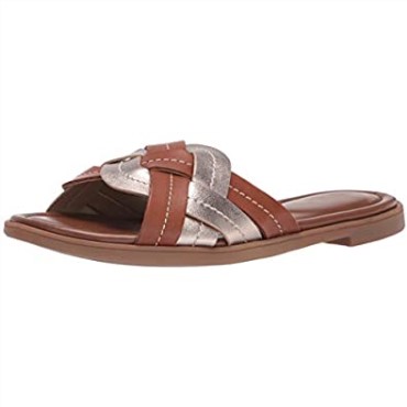 Sandalia Plana Mujer Reyna Weave Clarks Cuero Tostado Metalizado Combi
