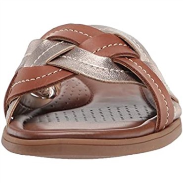 Sandalia Plana Mujer Reyna Weave Clarks Cuero Tostado Metalizado Combi