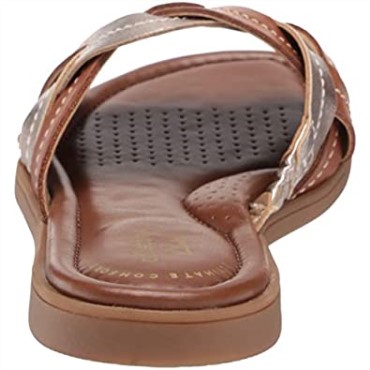 Sandalia Plana Mujer Reyna Weave Clarks Cuero Tostado Metalizado Combi