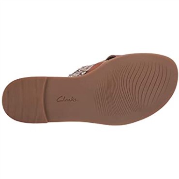 Sandalia Plana Mujer Reyna Weave Clarks Cuero Tostado Metalizado Combi