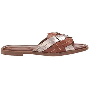 Sandalia Plana Mujer Reyna Weave Clarks Cuero Tostado Metalizado Combi
