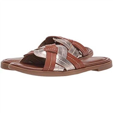 Sandalia Plana Mujer Reyna Weave Clarks Cuero Tostado Metalizado Combi