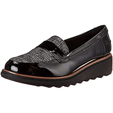 Mocasines Mujer Sharon Gracie Charol Negro Combi Clarks