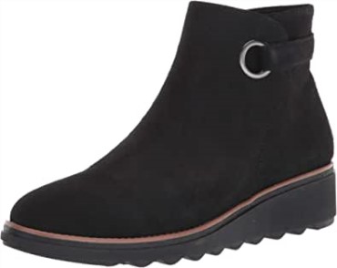 Botines Mujer Sharon Primavera Clarks Ante Negro Con Ribete Tostado Oscuro