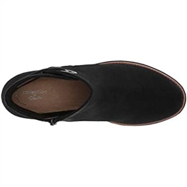 Botines Mujer Sharon Primavera Clarks Ante Negro Con Ribete Tostado Oscuro
