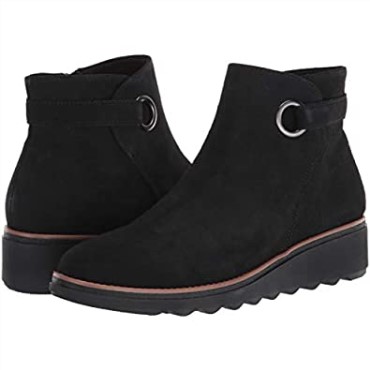 Botines Mujer Sharon Primavera Clarks Ante Negro Con Ribete Tostado Oscuro