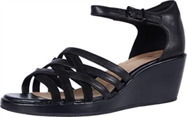Sandalia Mujer Un Plaza Go Cuña Clarks Piel Negra Ante Combi