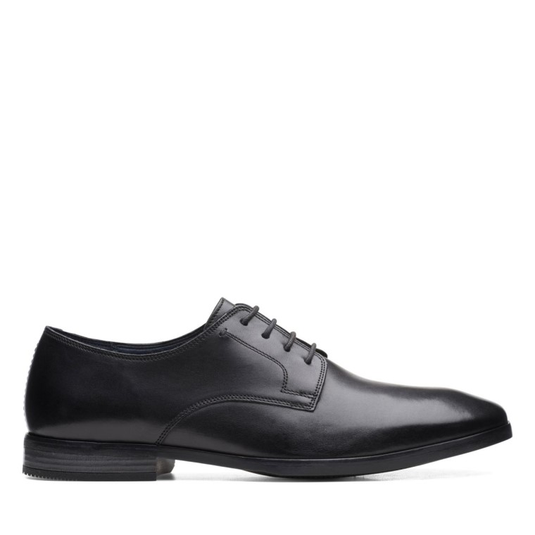 Cuero Negro Clarks Bradish Encaje Cuero Negro