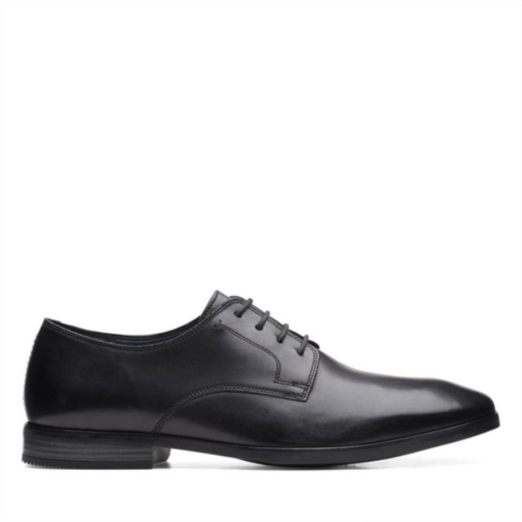 Cuero Negro Clarks Bradish Encaje Cuero Negro