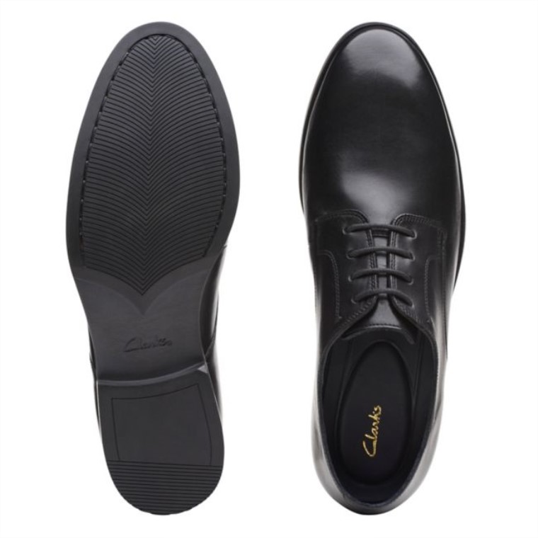 Cuero Negro Clarks Bradish Encaje Cuero Negro