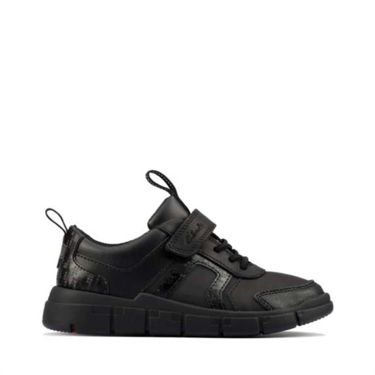 Cuero Negro Clarks Codificar Niño Brillante Cuero Negro