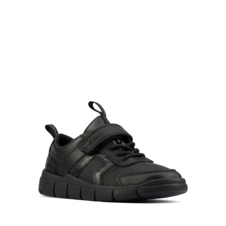 Cuero Negro Clarks Codificar Niño Brillante Cuero Negro