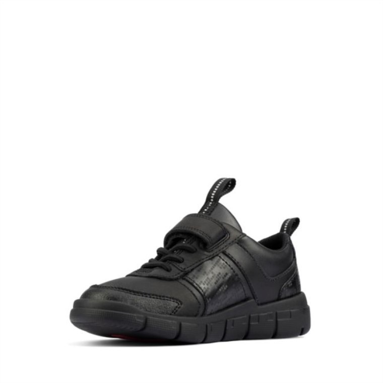 Cuero Negro Clarks Codificar Niño Brillante Cuero Negro