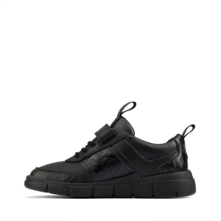 Cuero Negro Clarks Codificar Niño Brillante Cuero Negro