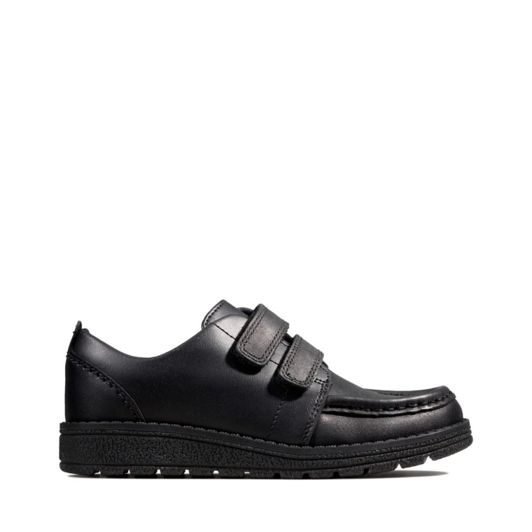 Cuero Negro Clarks Mendip Niño Brillante Cuero Negro