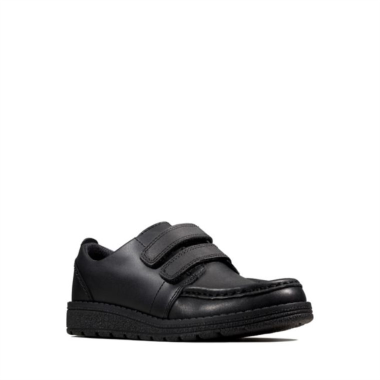 Cuero Negro Clarks Mendip Niño Brillante Cuero Negro