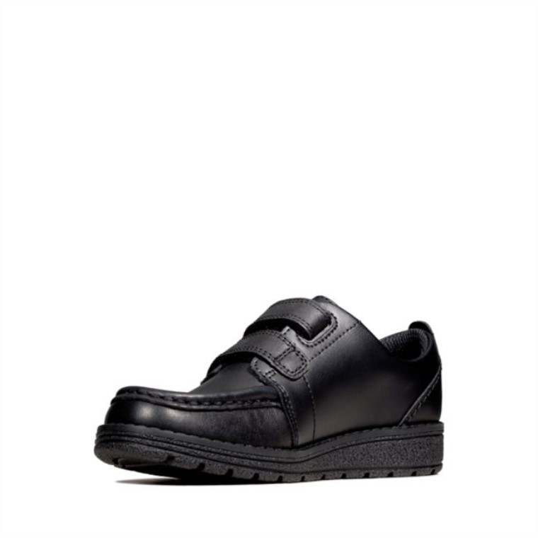 Cuero Negro Clarks Mendip Niño Brillante Cuero Negro