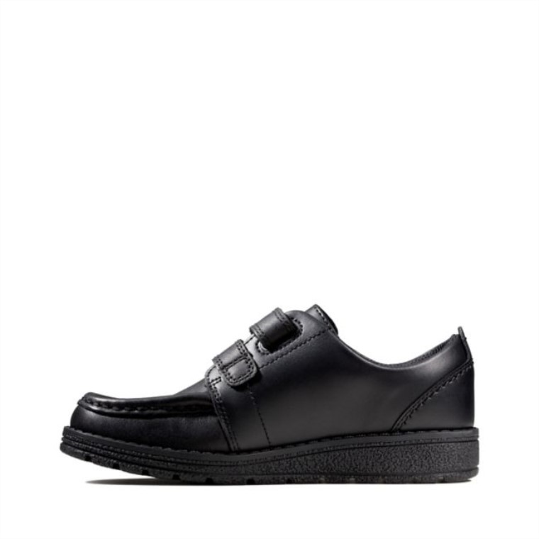 Cuero Negro Clarks Mendip Niño Brillante Cuero Negro