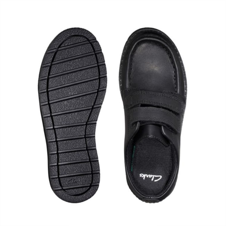 Cuero Negro Clarks Mendip Niño Brillante Cuero Negro