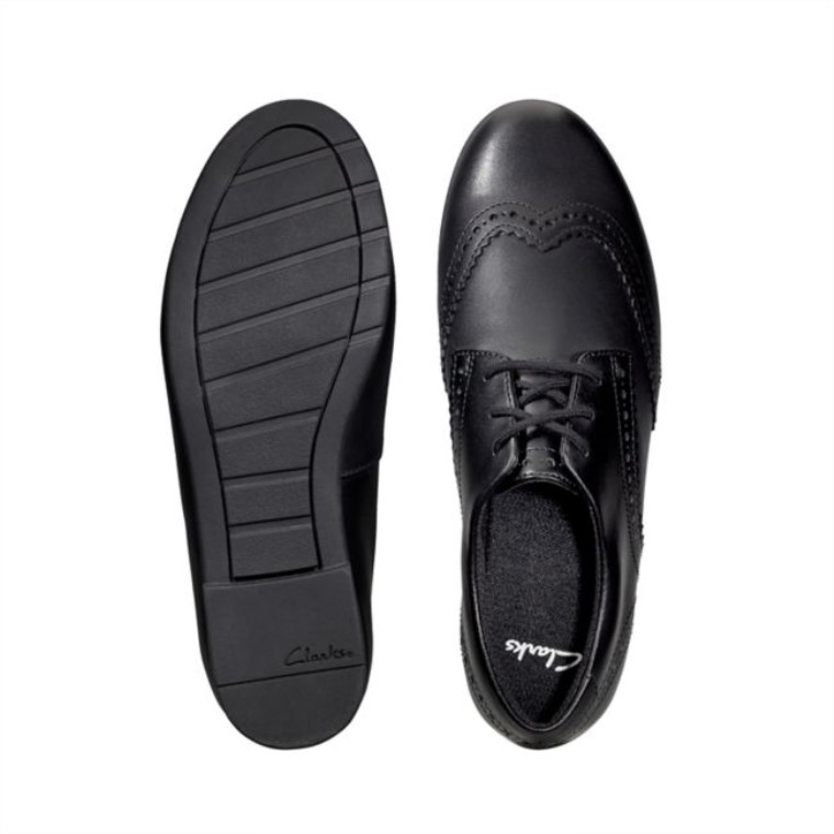 Cuero Negro Clarks Scala Encaje Niño Cuero Negro