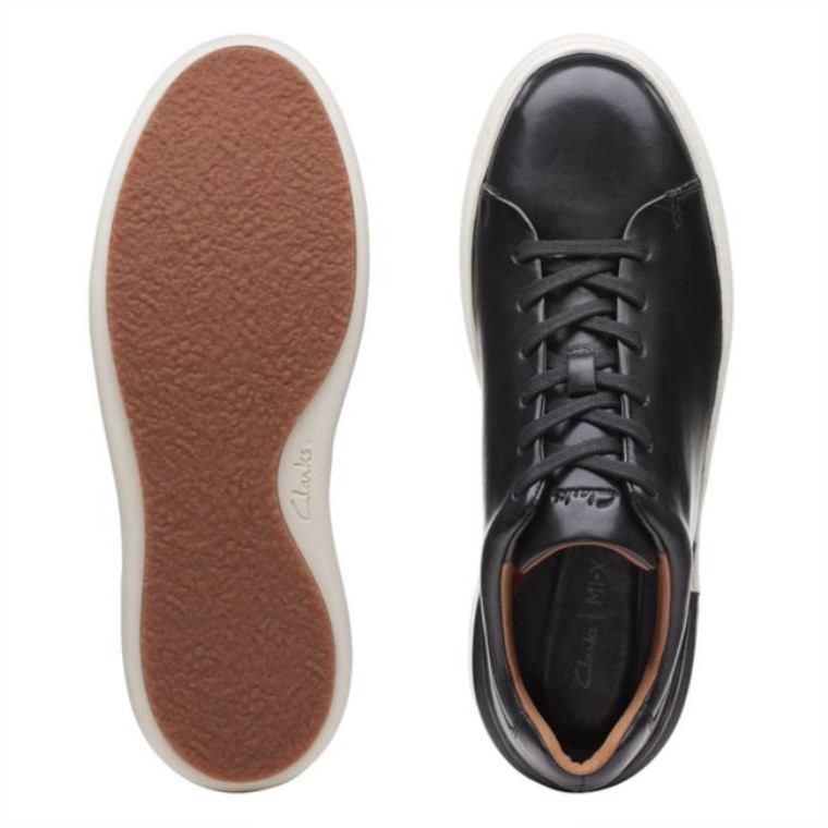 Cuero Negro Corte Lite Cordón Cuero Negro Clarks