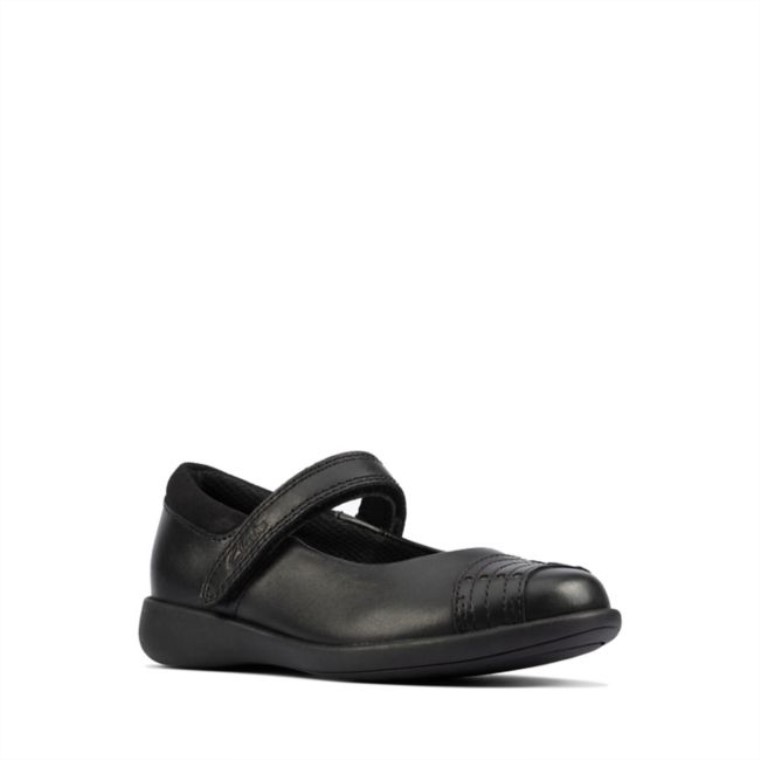 Cuero Negro Grabado Viga Niño Cuero Negro Clarks