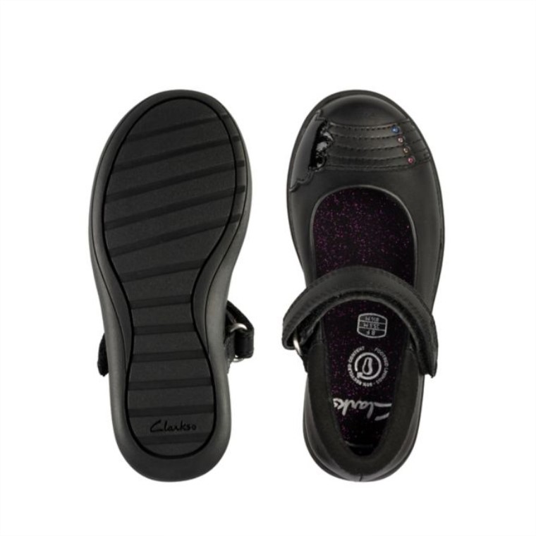 Cuero Negro Grabado Viga Niño Cuero Negro Clarks