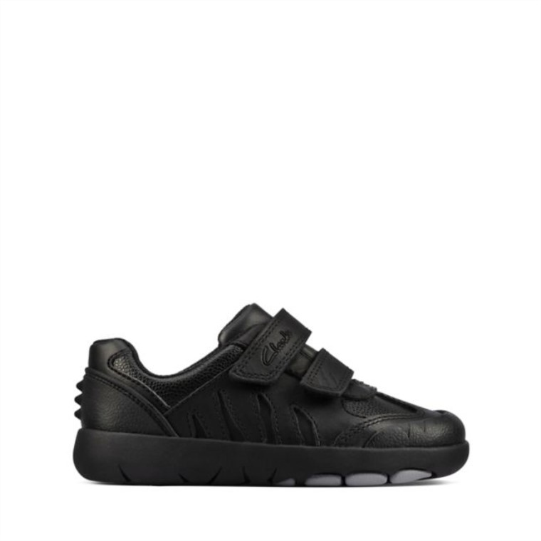 Cuero Negro Rex Stride Niño Cuero Negro Clarks