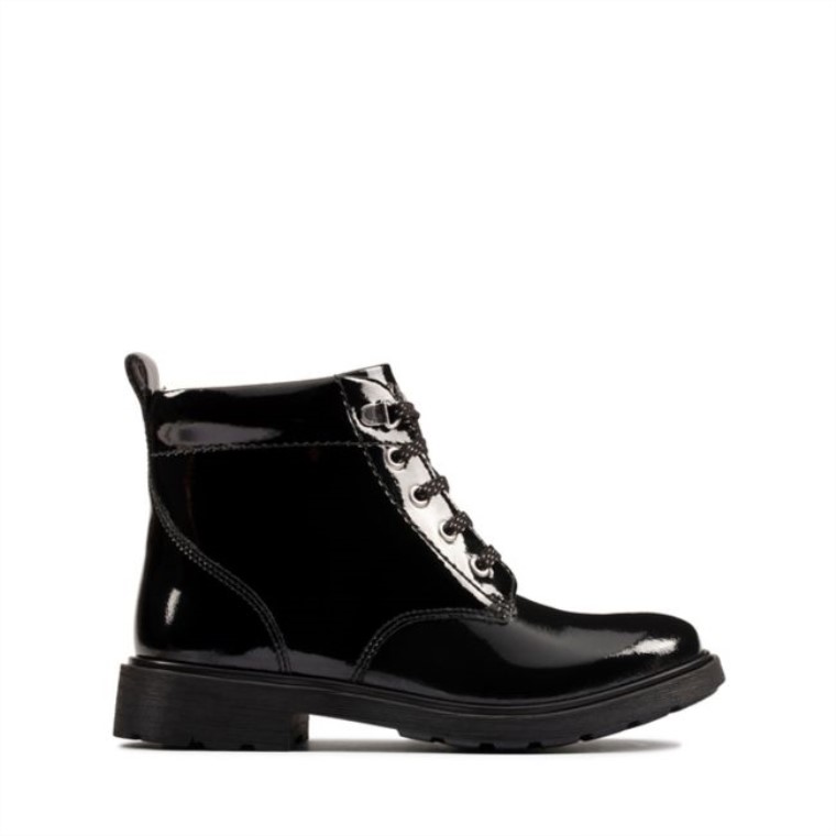 Charol Negro Clarks Astrol Encaje Niño Charol Negro
