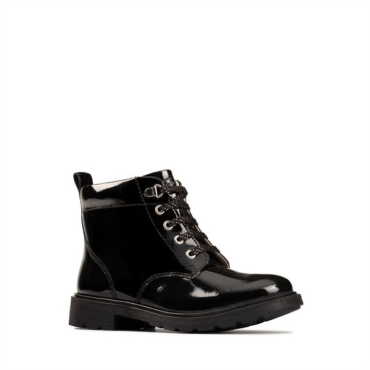 Charol Negro Clarks Astrol Encaje Niño Charol Negro