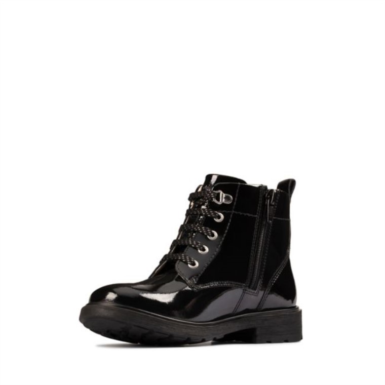 Charol Negro Clarks Astrol Encaje Niño Charol Negro