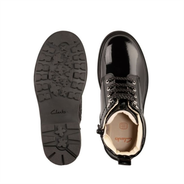 Charol Negro Clarks Astrol Encaje Niño Charol Negro