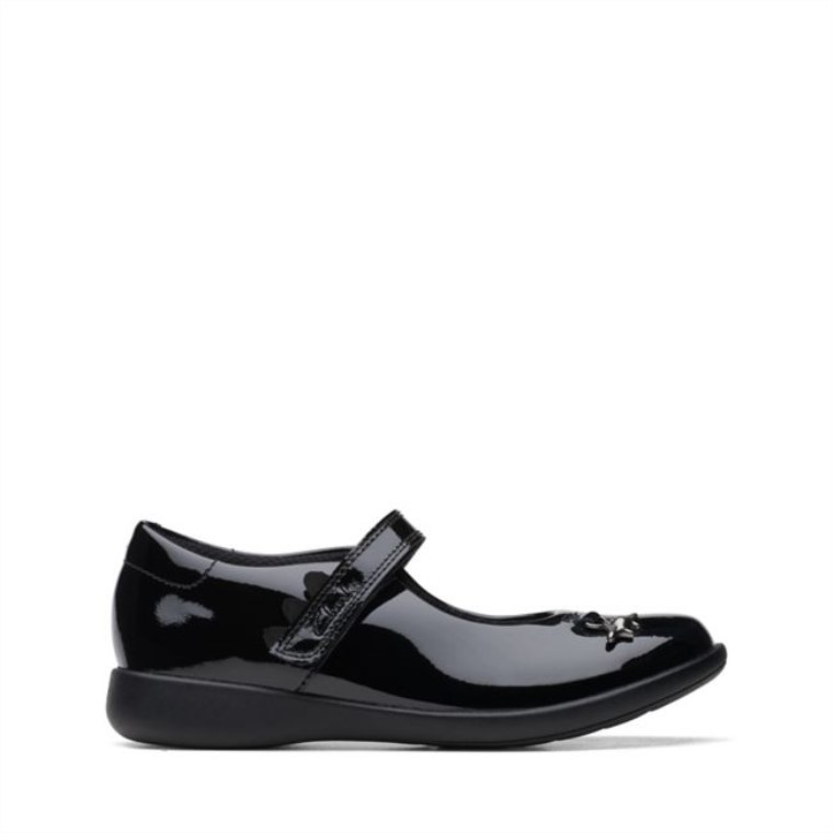 Charol Negro Clarks Grabado Divertido Niño Charol Negro