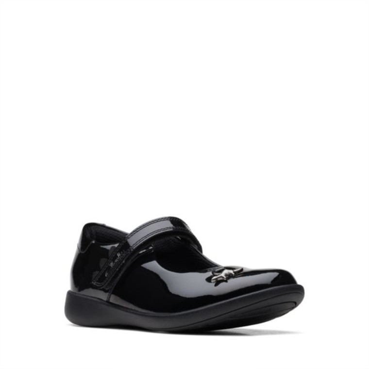 Charol Negro Clarks Grabado Divertido Niño Charol Negro