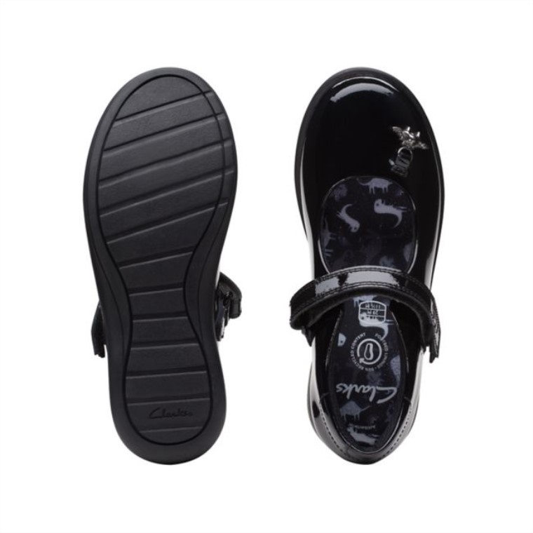 Charol Negro Clarks Grabado Divertido Niño Charol Negro