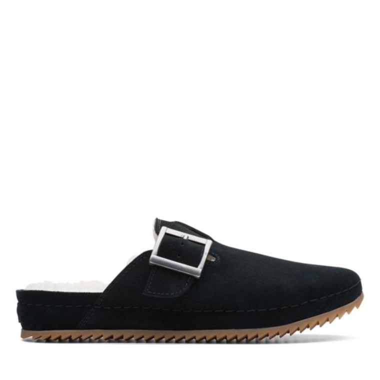 Ante Black Clarks Mule Brookleigh Con Forro Cálido