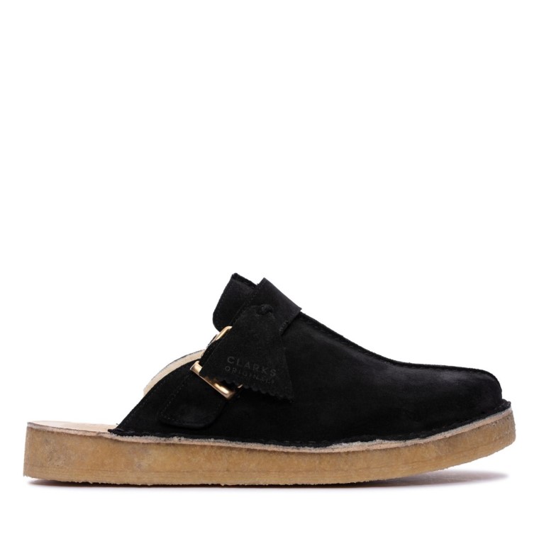Mule Clarks Trek De Ante Negro Con Forro Cálido Negro De Ante Con Forro Cálido