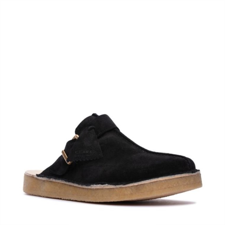 Mule Clarks Trek De Ante Negro Con Forro Cálido Negro De Ante Con Forro Cálido