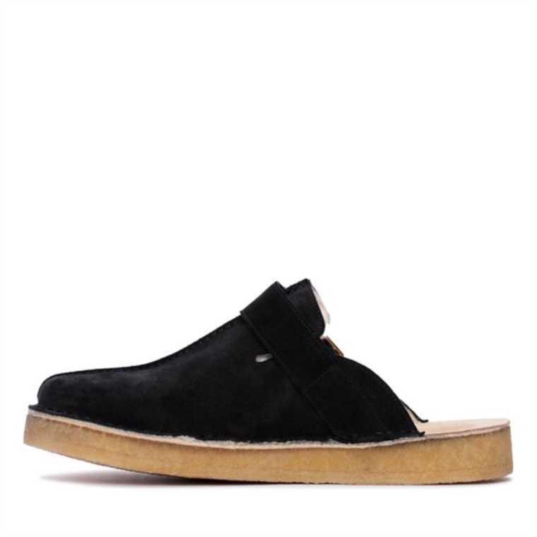 Mule Clarks Trek De Ante Negro Con Forro Cálido Negro De Ante Con Forro Cálido