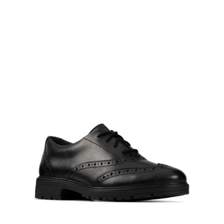 Clarks Cuero Negro Loxham Brogue Juvenil Cuero Negro