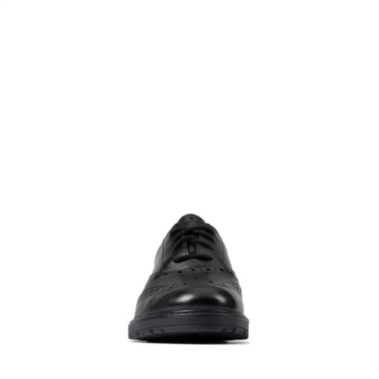 Clarks Cuero Negro Loxham Brogue Juvenil Cuero Negro