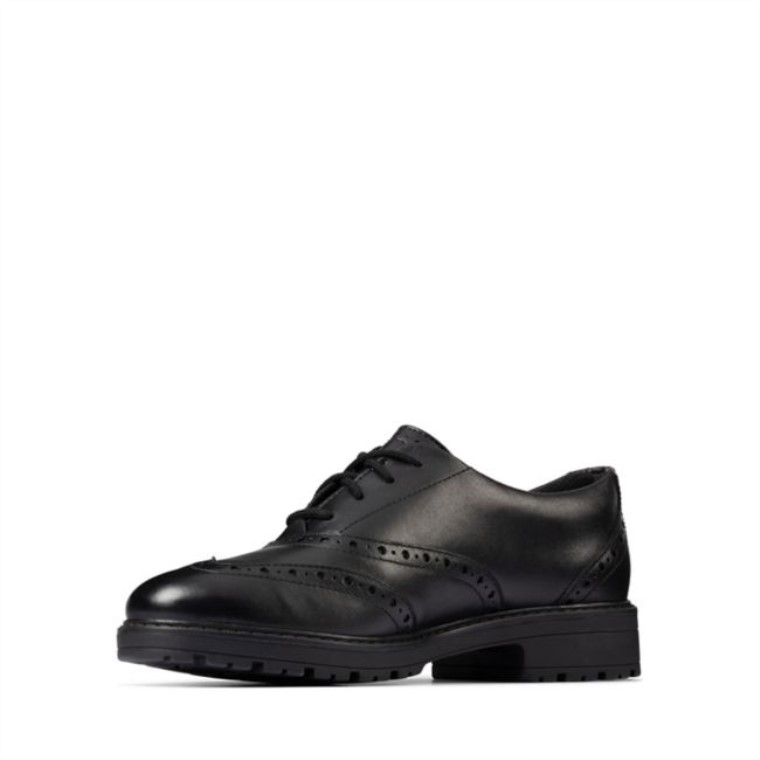 Clarks Cuero Negro Loxham Brogue Juvenil Cuero Negro