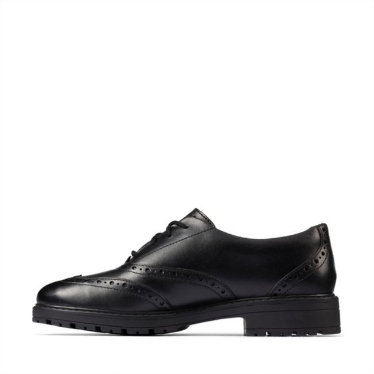 Clarks Cuero Negro Loxham Brogue Juvenil Cuero Negro