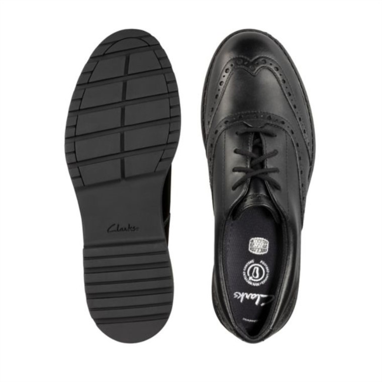 Clarks Cuero Negro Loxham Brogue Juvenil Cuero Negro