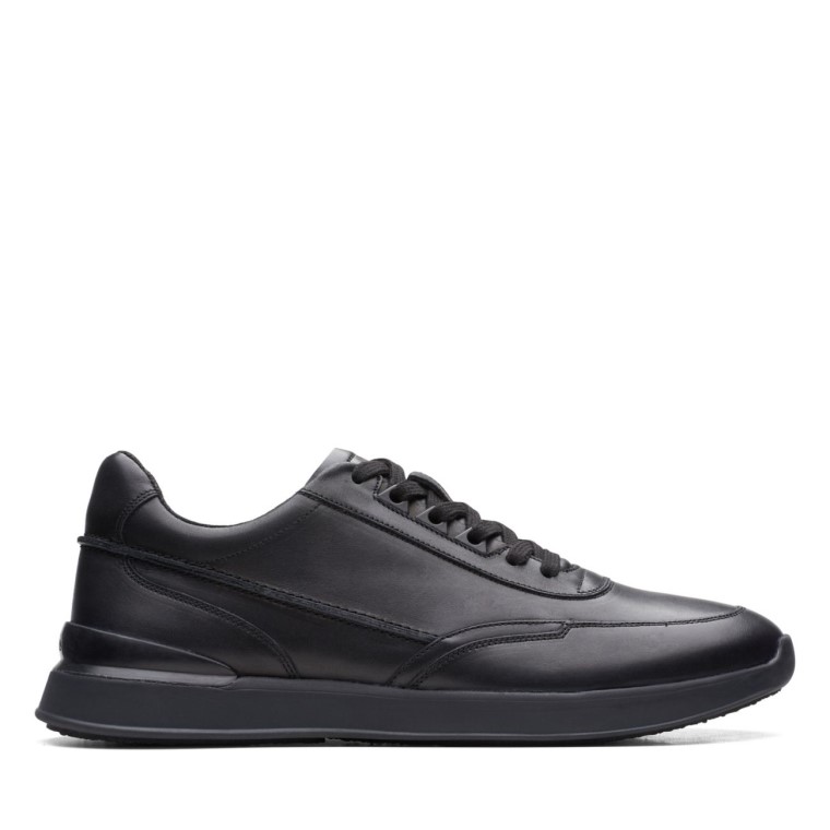 Cuero Negro Clarks Race Lite Encaje Cuero Negro