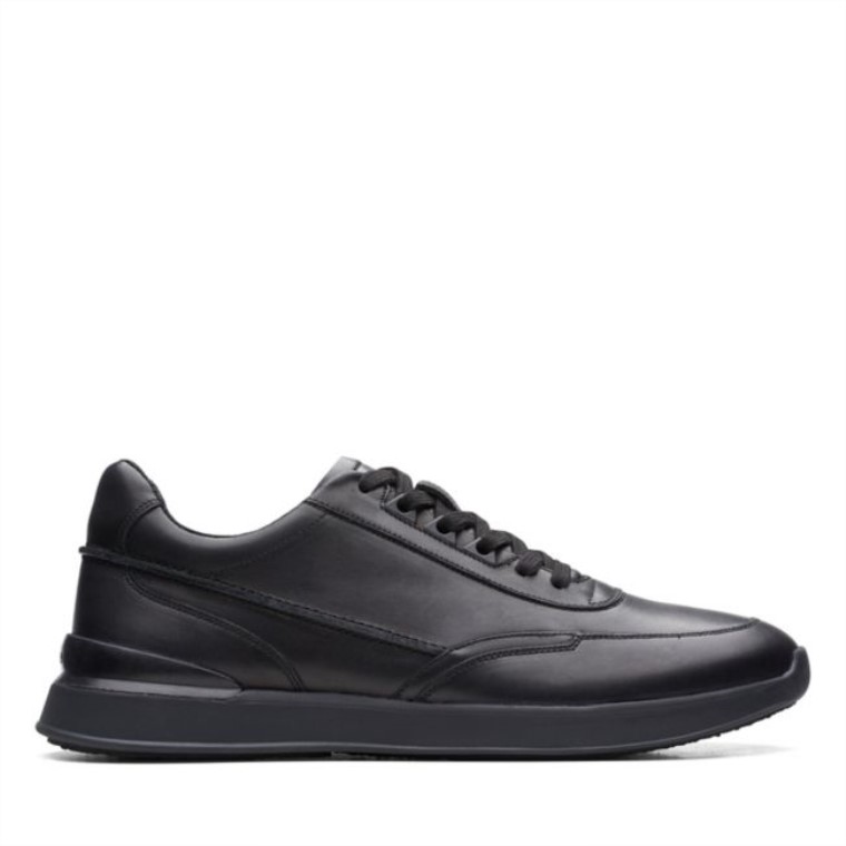 Cuero Negro Clarks Race Lite Encaje Cuero Negro