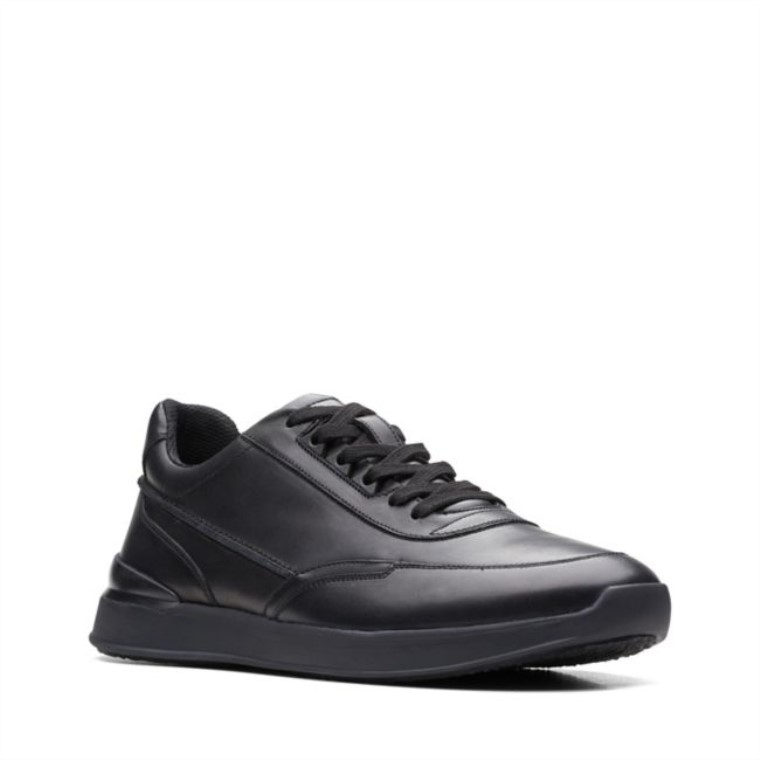 Cuero Negro Clarks Race Lite Encaje Cuero Negro