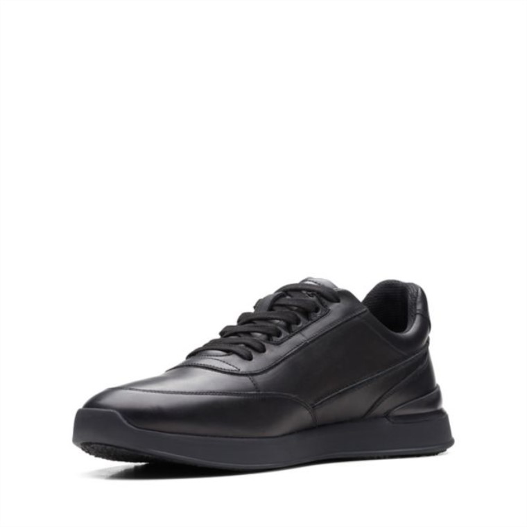 Cuero Negro Clarks Race Lite Encaje Cuero Negro
