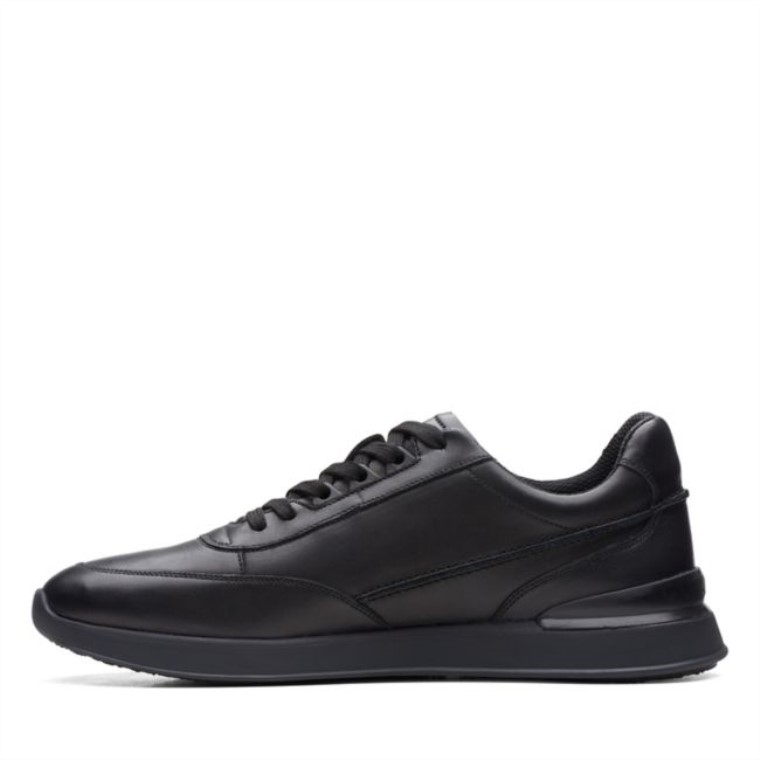 Cuero Negro Clarks Race Lite Encaje Cuero Negro